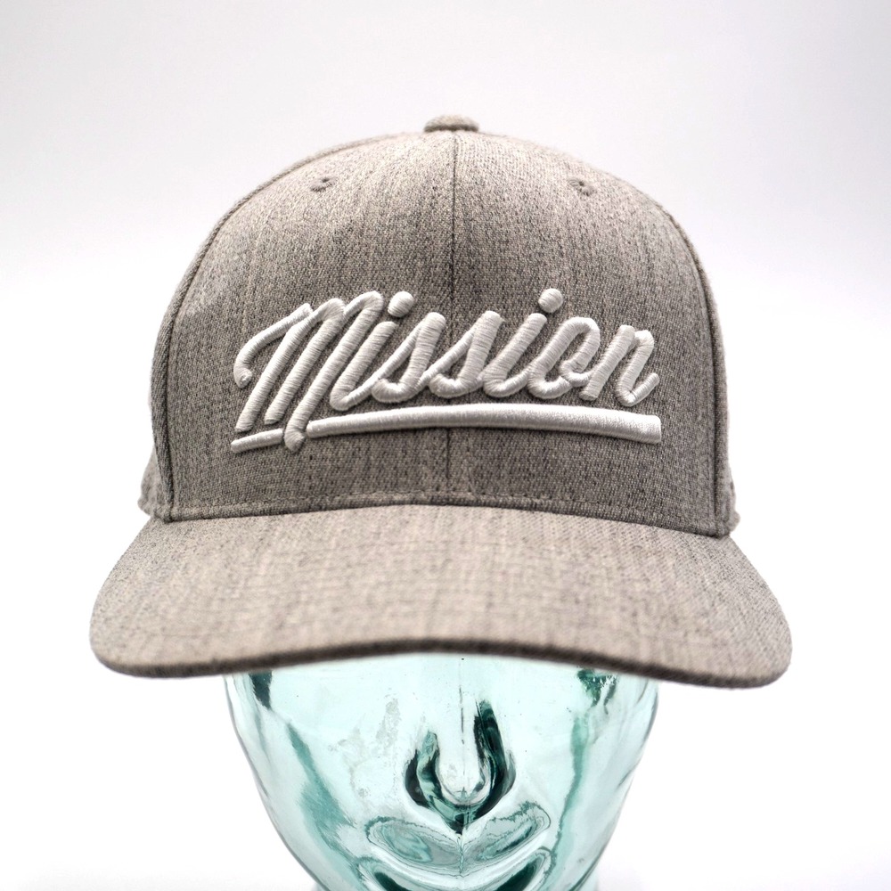 Mission Belt Heather Gray Snapback Cap Flexfit 110 "Mission" Script Logo Hat NEW